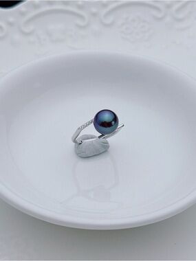 26R322 S925 Stamped High Quality Edison Freshwater Pearl Adjustable Ring 9.4mm